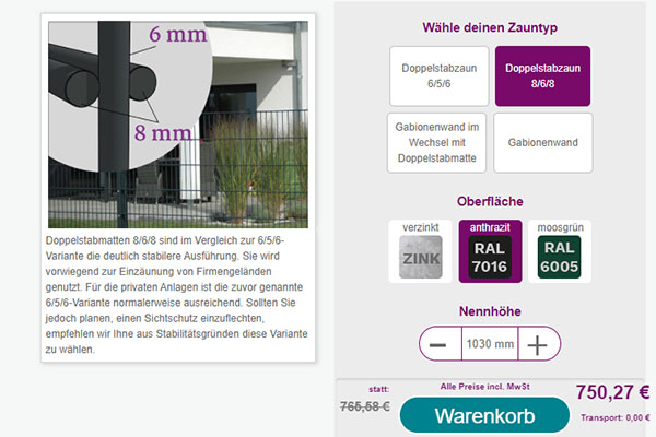 zum Konfigurator für Zäune